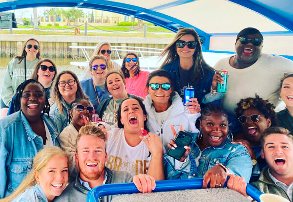 a lot of very happy people are spotted on our party boat