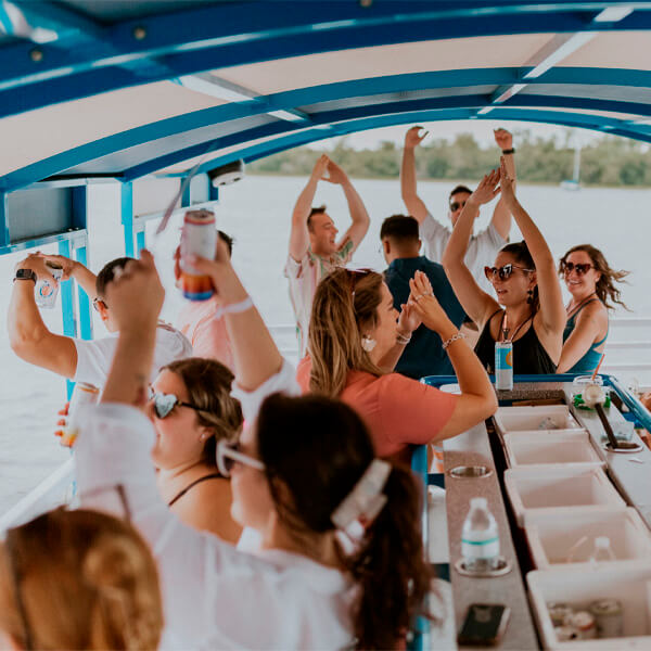 Bachelorette party dancing on deck with music