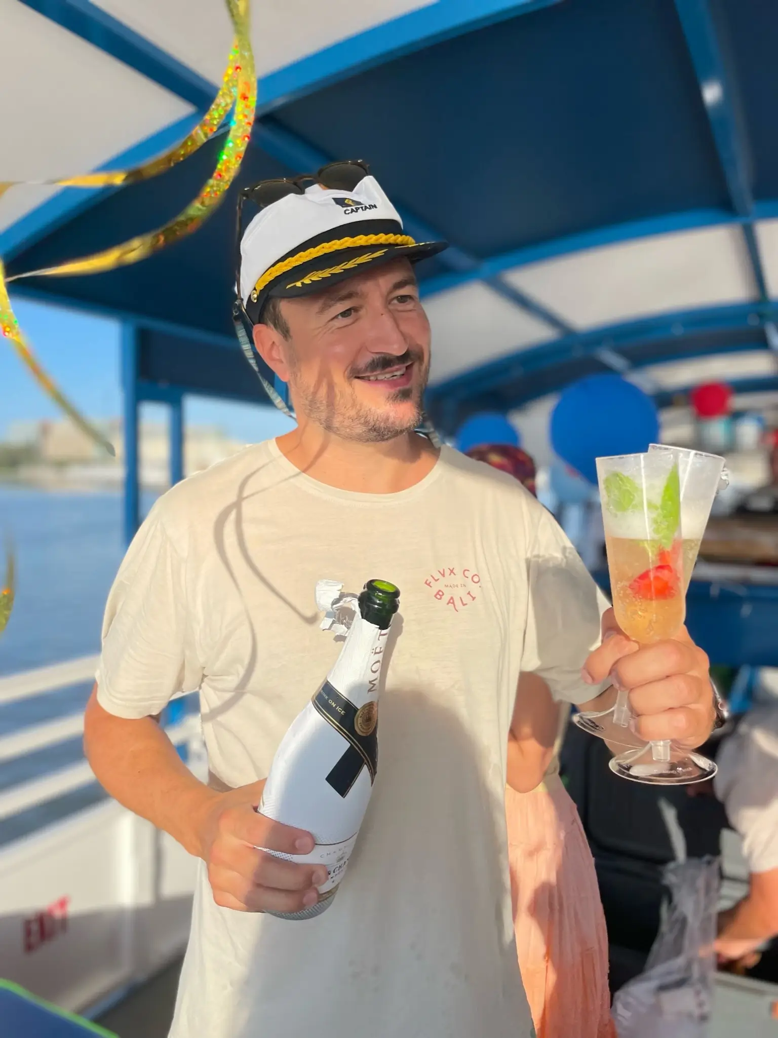 Private boat party on the Charleston harbor with skyline views