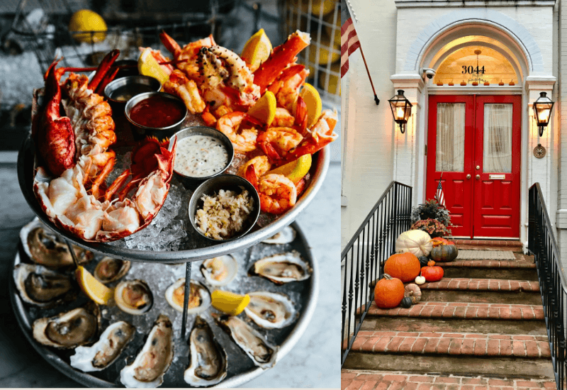 Seafood platter and fall decorations in Charleston