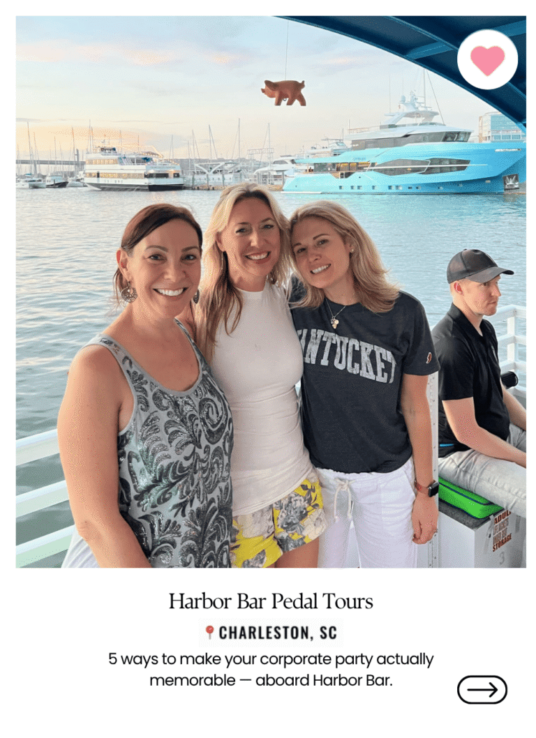 Team enjoying a private corporate cruise on Harbor Bar in Charleston SC